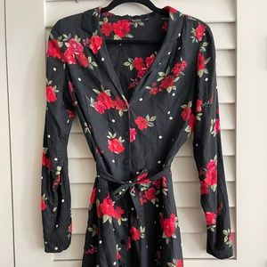 Bershka Black Spanish Inspired Flower Dress Button-up